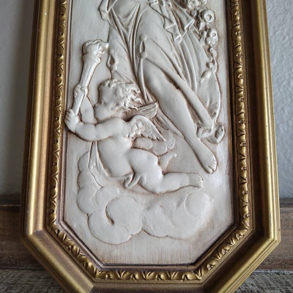 Vtg Dart Int Cherub Angel Goddess Wall Hanging Decor Ethereal Gold Frame - Picture 2 of 12